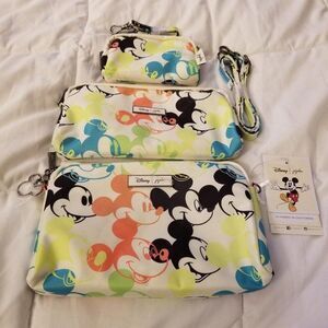 JuJuBe Disney Be Set Mickey Mouse Pop Art 3 Zip Bag Pouch 2 Straps Green Black